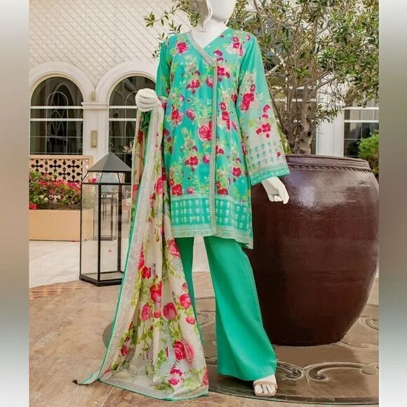 JUNAID JAMSHED PAKISTANI DESIGNER SEMI FORMAL DRESS 3 PIECE - Picture 1 of 6